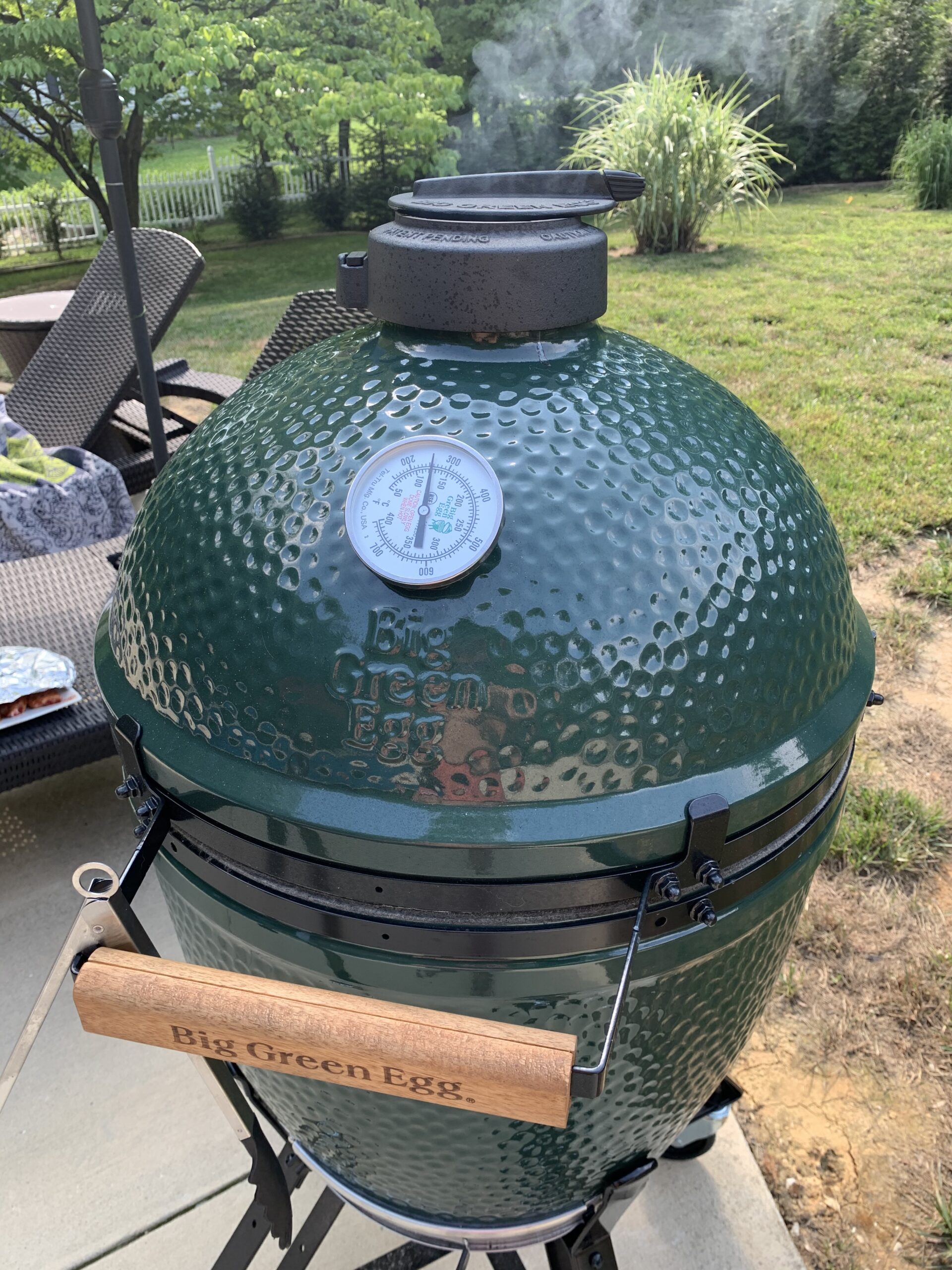 A green grill made for smoking food